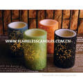 Flameless 2 Layer Carved LED Pillar Candles , Safety Colorf